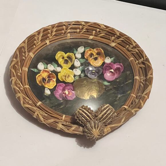 Capiz Shell Wall Decor Round Dome Glass Wicker Rattan 4.5" Boho Coastal Art - Picture 8 of 13